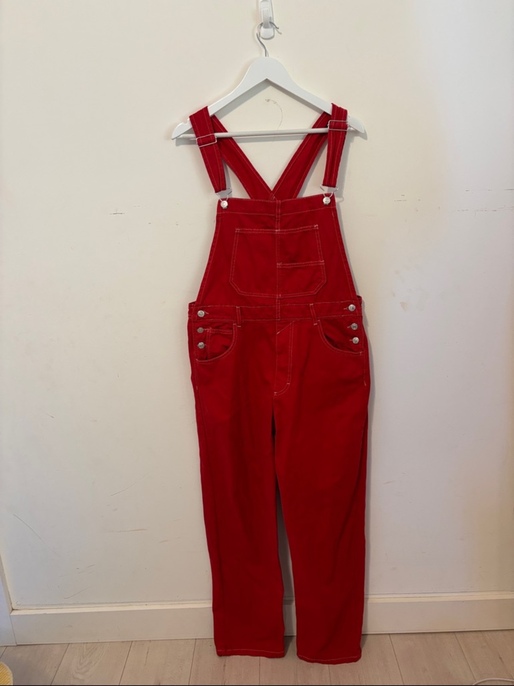 Free People Women’s Red Denim Overalls